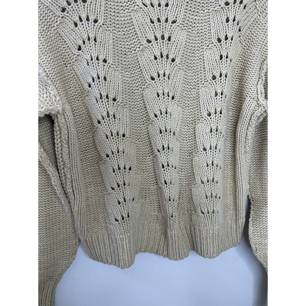 Free People Cropped Pullover Sweater Bell Song Crew Neck Open Knit Tan Small - Picture 6 of 15